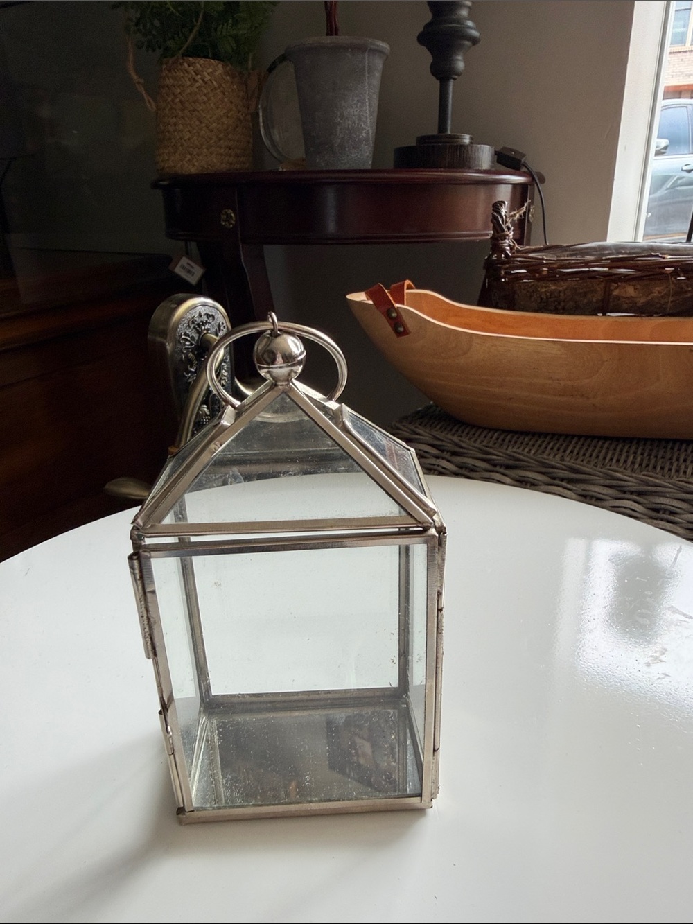 Glass and Metal Lantern Candle Holder - Silver